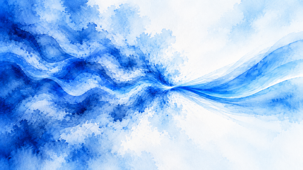 Changement d'intention d'achat : aquarelle abstraite bleue représentant des flux qui convergent puis changent de direction.