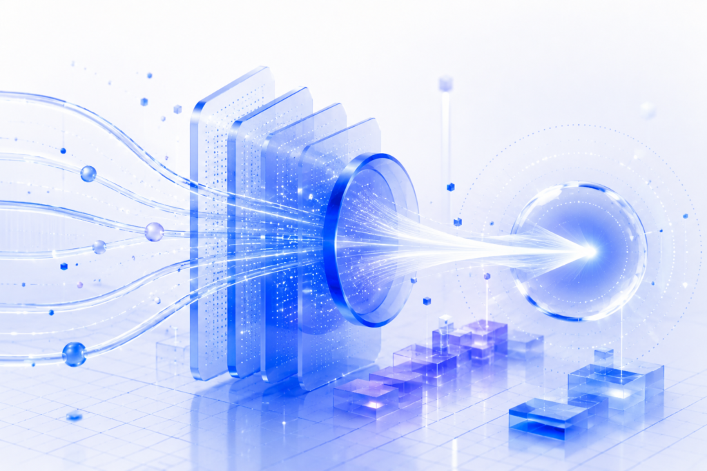 Illustration abstraite de flux optimisés symbolisant comment augmenter le taux de conversion ecommerce sans accroître le trafic.