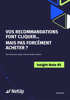 Livre blanc NetUp sur la recommandation produit personnalisée : découvrez les 5 idées reçues les plus fréquentes en e-commerce, illustré par une couverture créative et colorée.